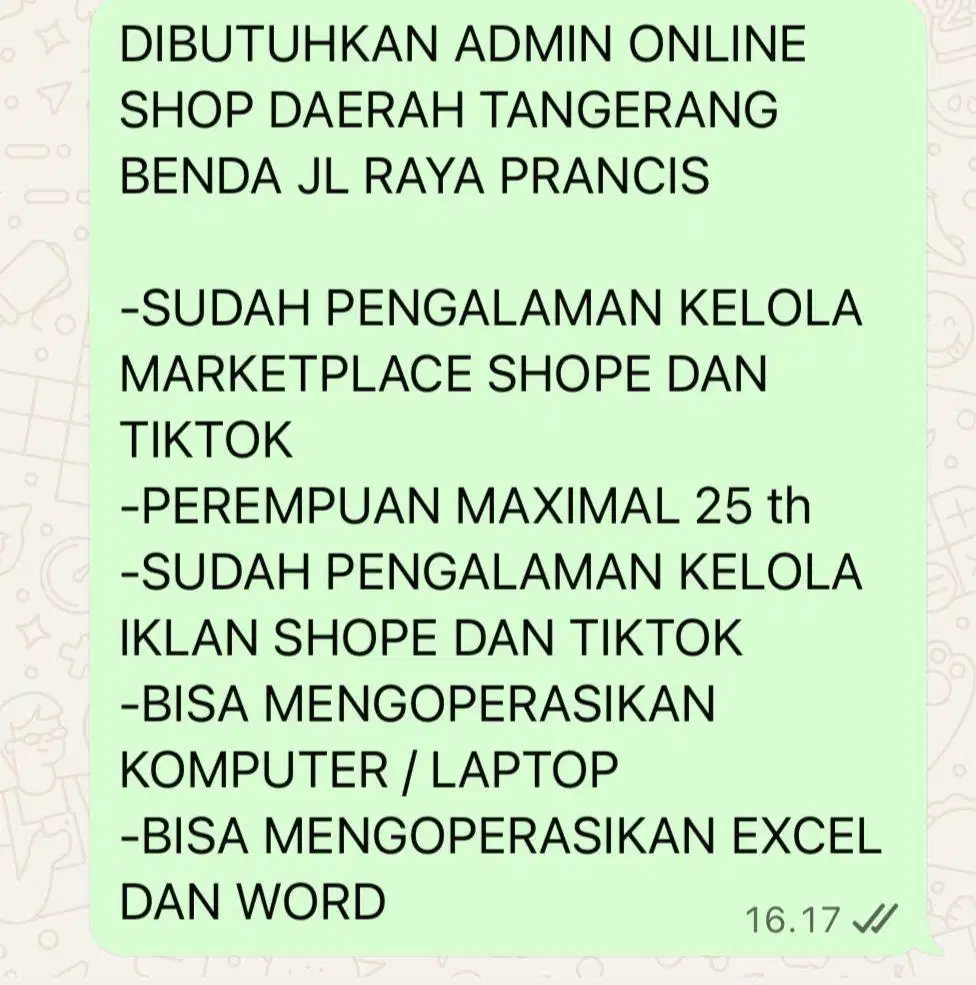 DI BUTUHKAN ADMIN ONLINE SHOP