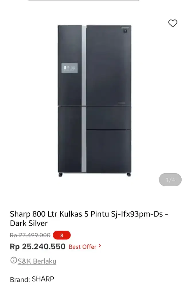 Kulkas sharp 5 pintu kapasitas 800 liter