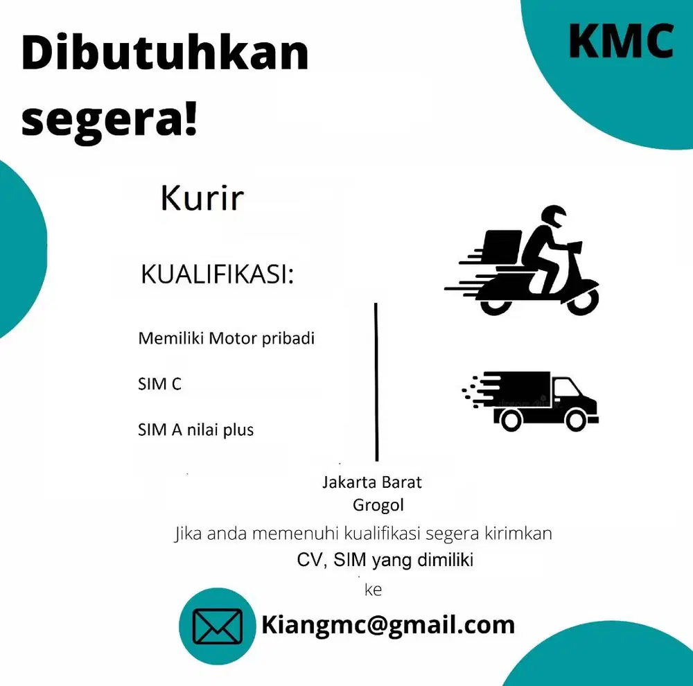 Dibutuhkan segera Kurir Motor/driver