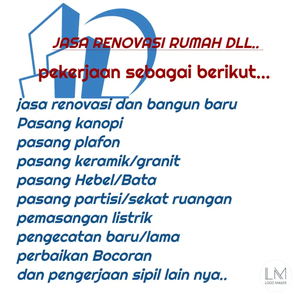 (jasa) Tukang bangunan perbaikan, Renovasi dan juga terima bangun Baru