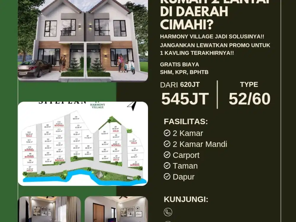 Rumah 2 Lantai Daerah Cimahi? Harmony Village datang Dengan Diskon 75JT
