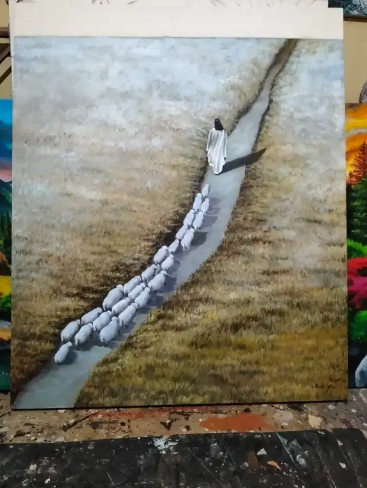 Dijual lukisan kanvas yesus 100x120 cm