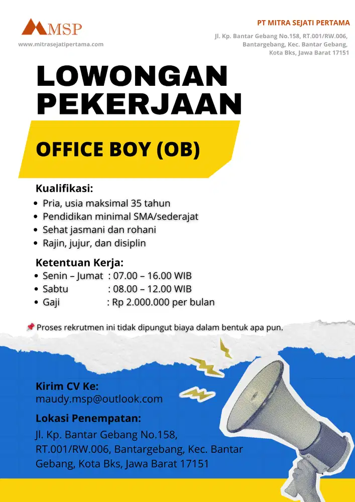 LOWONGAN KERJA – OFFICE BOY (OB)
