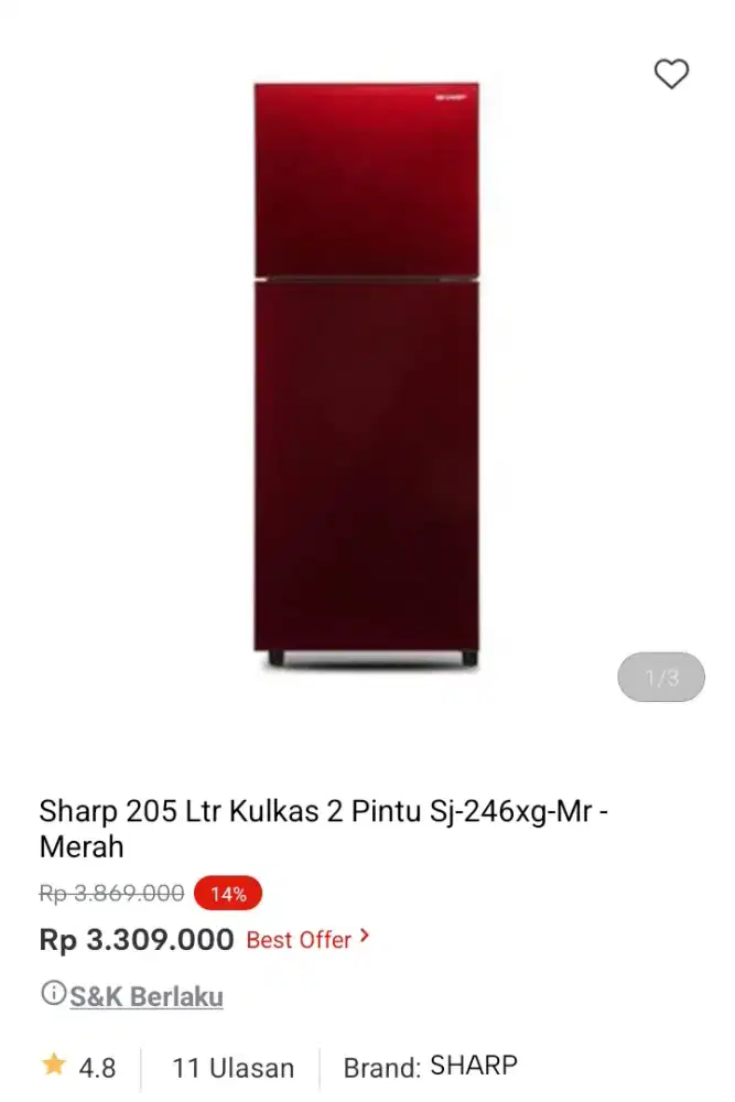 PROMO KREDIT SHARP 205 LTR KULKAS 2 PINTU