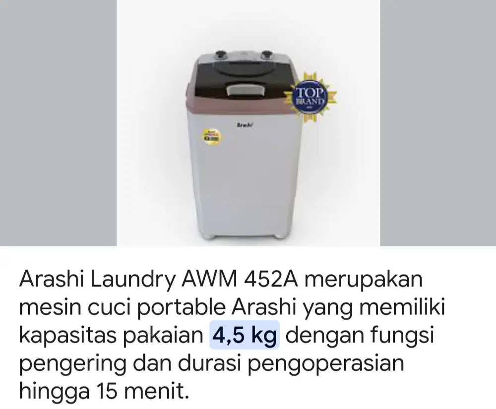 Jual mesin cuci mini merk arashi,masih berfungsi normal..