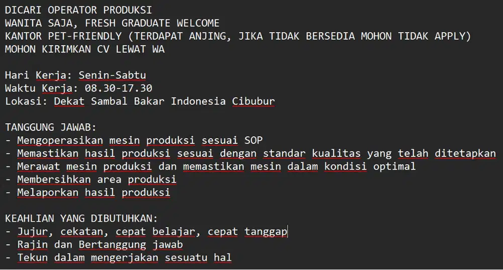 OPERATOR PRODUKSI