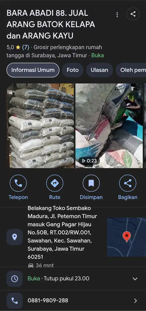 Arang Batok Kelapa Petemon Surabaya