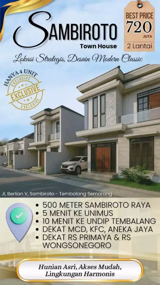 RUMAH BARU 2 LANTAI SHM di SAMBIROTO,TEMBALANG