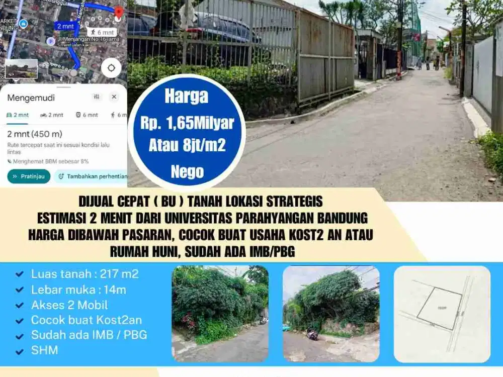 Dijual Cepat Tanah Kavling Dekat kampus UNPAR Bandung Harga Dibawah Pasar