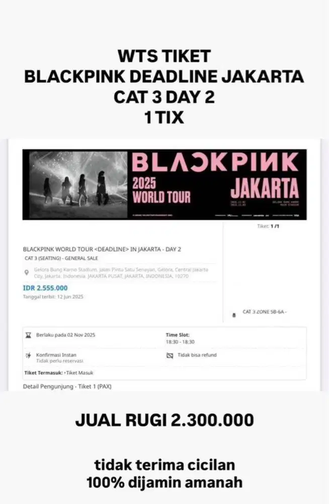 Nego - Ticket BlackPink - WTS - CAT 3 Zone