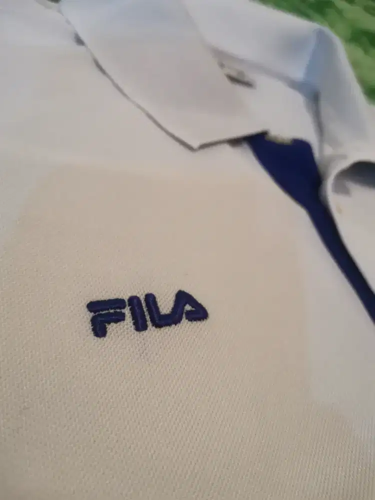 Kaos Polo FILA/ Lengan Panjang/ Putih Bersih/ Size L (ORIGINAL)