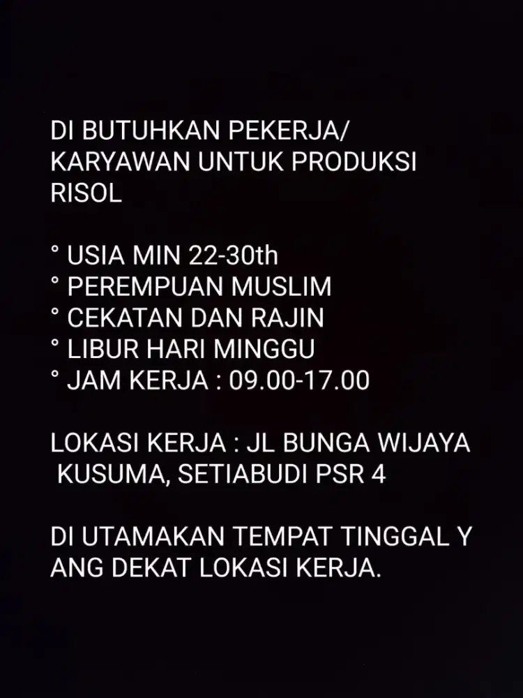 DI BUTUHKAN KARYAWAN