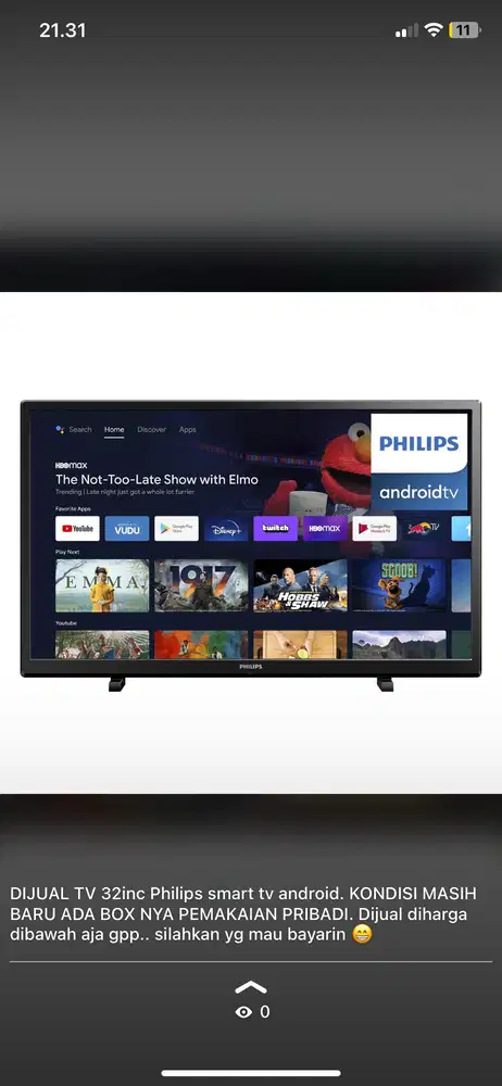 DIJUAL CEPAT TV ANDROID PHILIPS 32inc