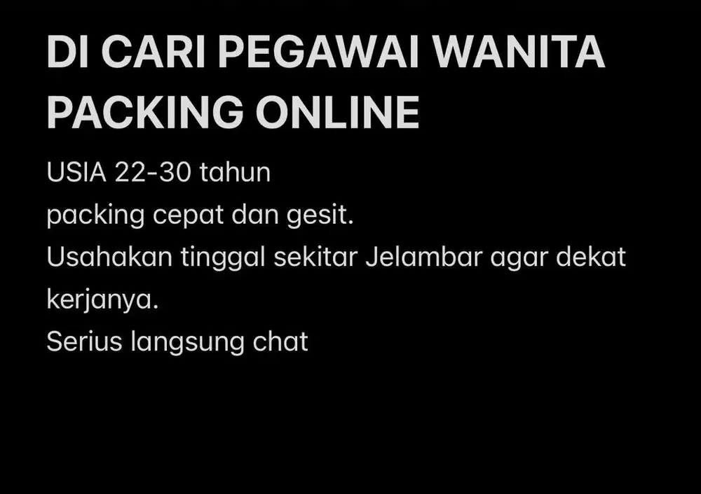 CARI KARYAWAN WANITA PACKING ONLINE