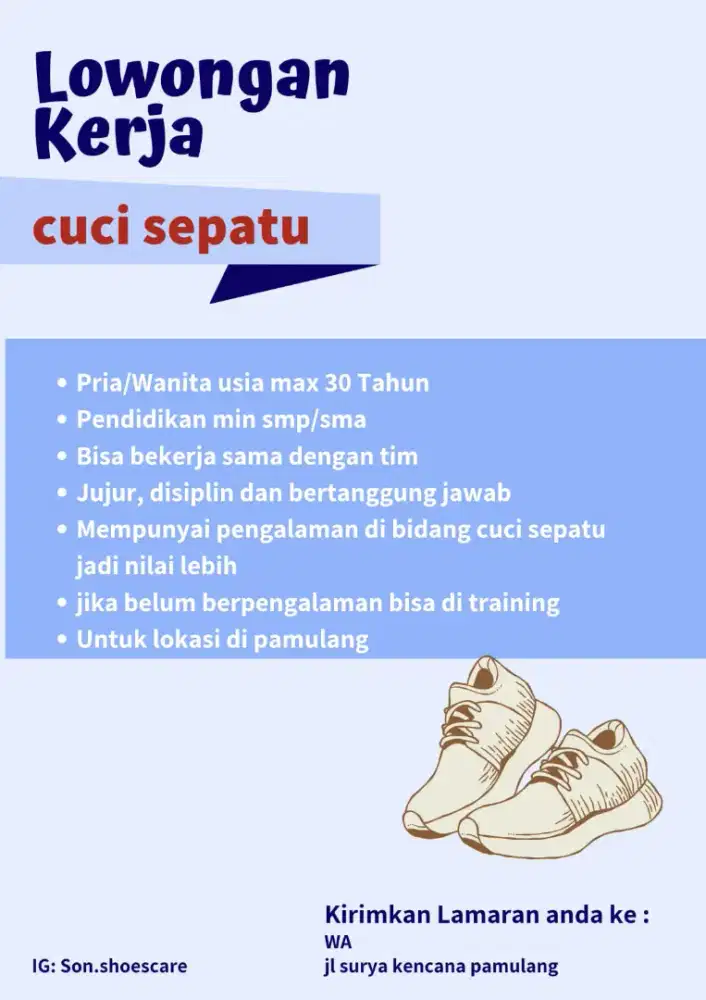 Loker crew cuci sepatu (shoes care)