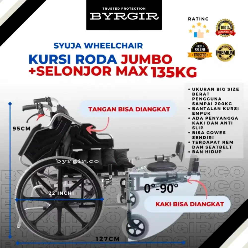 BYRGIR Kursi Roda Lipat Wheelchair Ukuran Big Size (Like New)