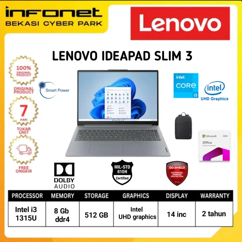 LAPTOP BARU MURAH LENOVO IDEAPAD SLIM 3 14IRU8 I3 1315U 8GB 512GB