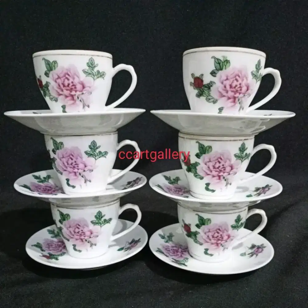 Cangkir teh jadul motif bunga pink cantik size kecil (6)