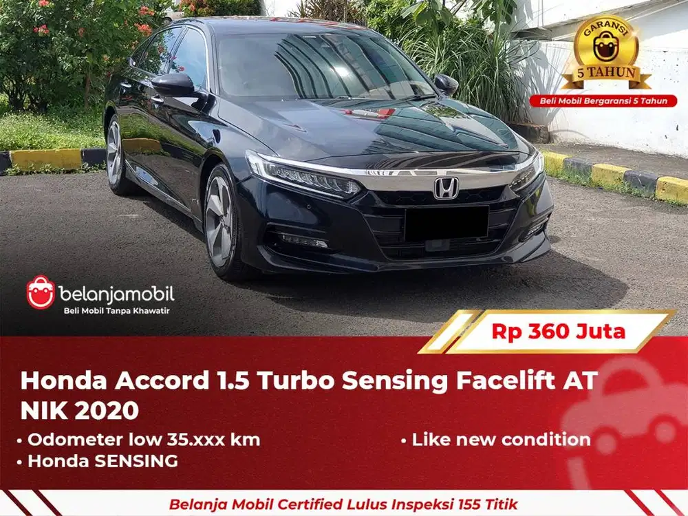 [ GARANSI 5TH ] Honda Accord 1.5 Turbo Sensing Facelift AT 2020/2021