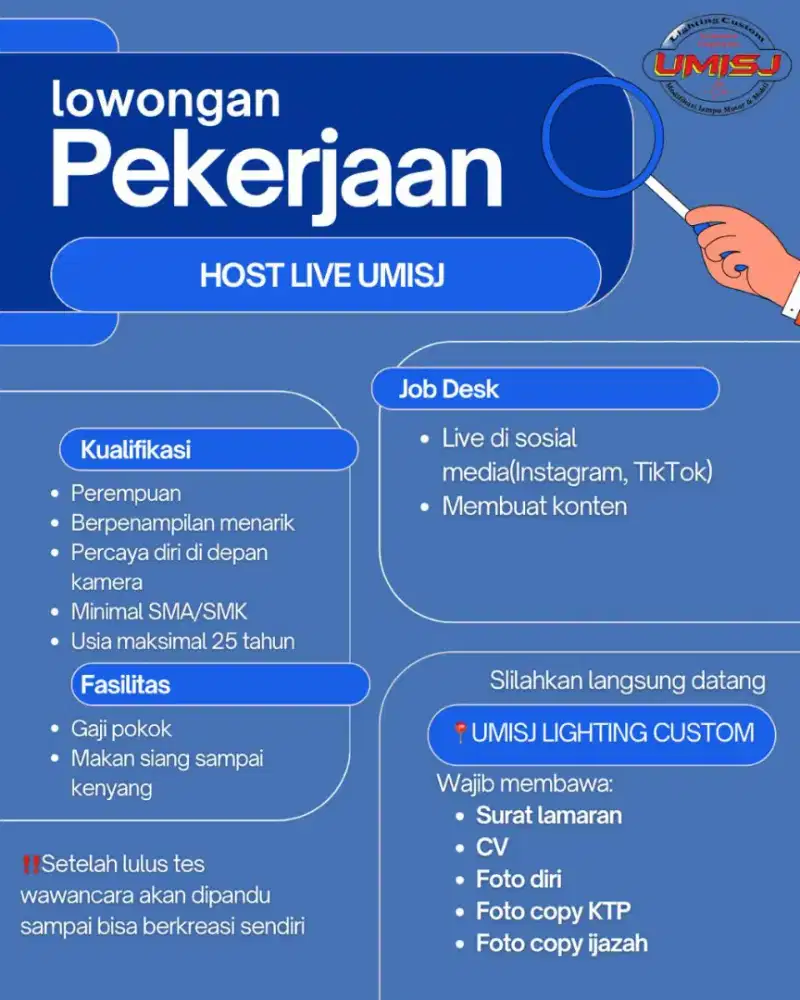 Lowongan kerja loker tim media kusus LIVE HOST UMISJ