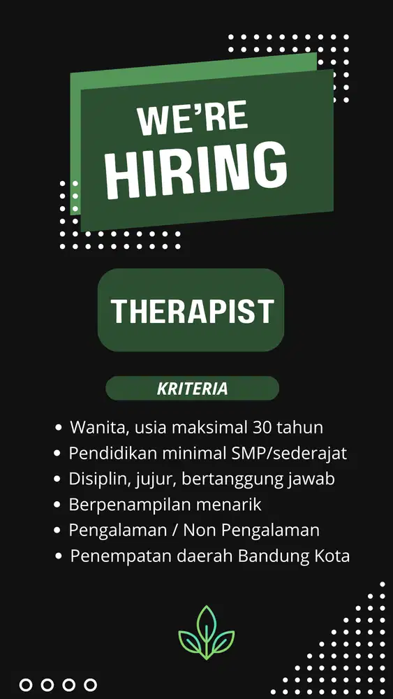 Lowongan Therapist Wanita