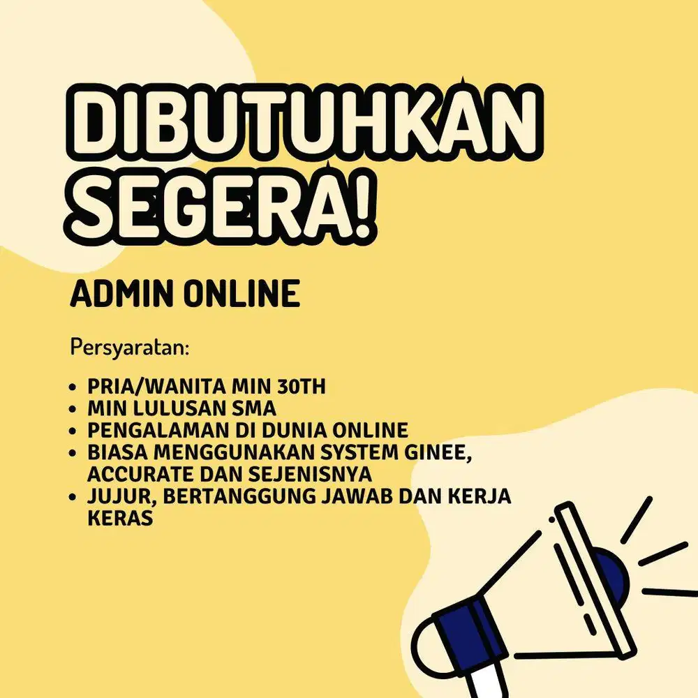 DIBUTUHKAN SEGERA ADMIN ONLINE