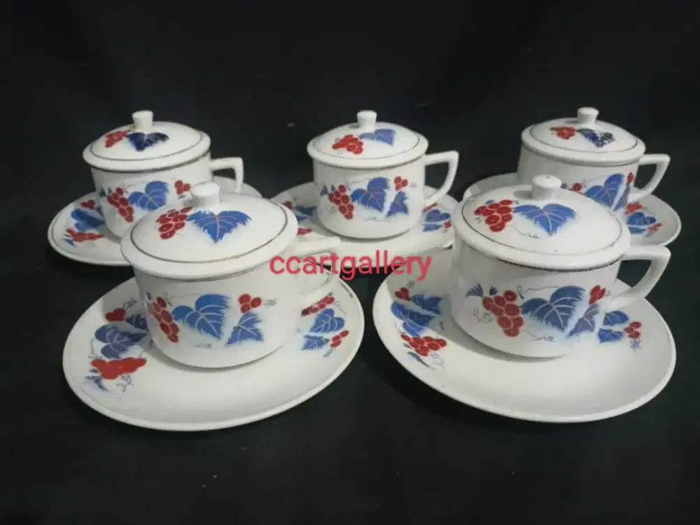 5 Cangkir kopi jadul motif anggur