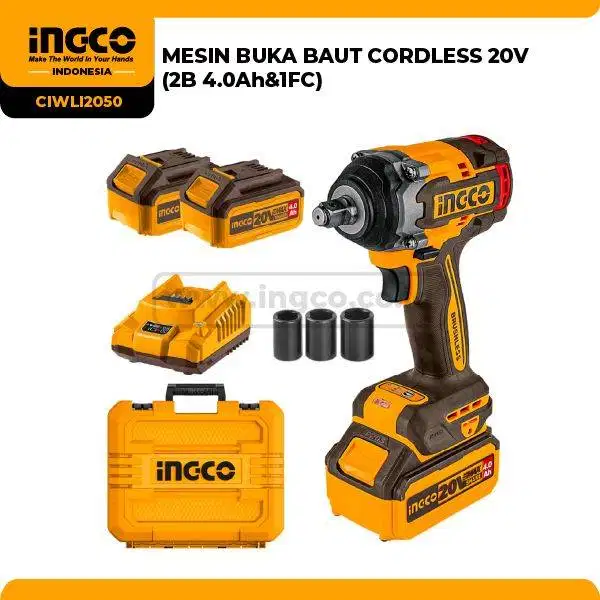 INGCO CIWLI2050 MESIN BUKA BAUT CORDLESS 20V (2B 4.0Ah&1FC) – Industri