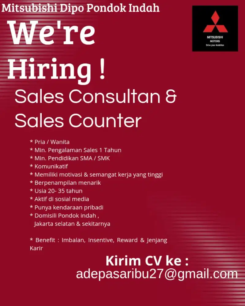 DIBUTUHKAN SALES CONSULTANT / COUNTER