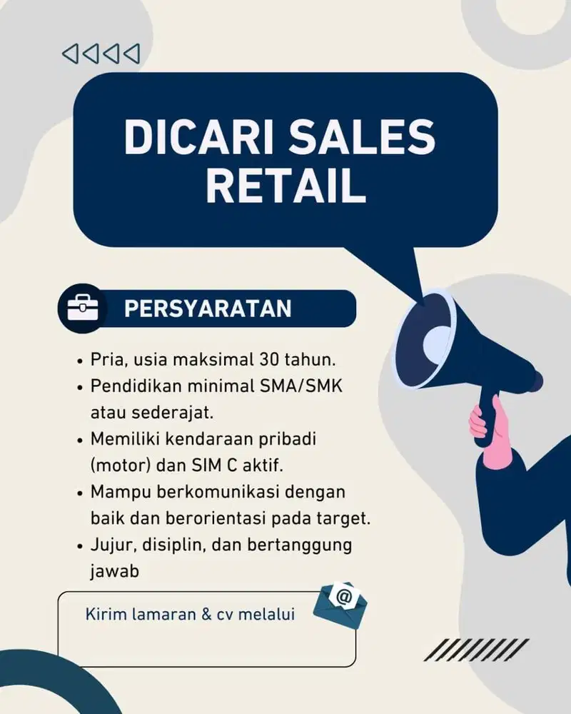 Dibutuhkan Cepat untuk posisi Sales Retail