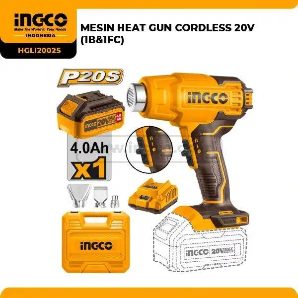 INGCO HGLI20025 Cordless Heat Gun 20V Lithium-Ion – Mesin Pemanas Port