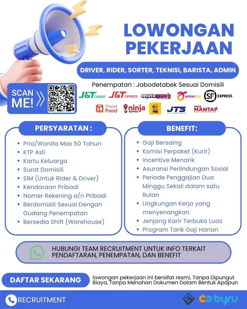 LOWONGAN KURIR DAN SORTER JABODETABEK