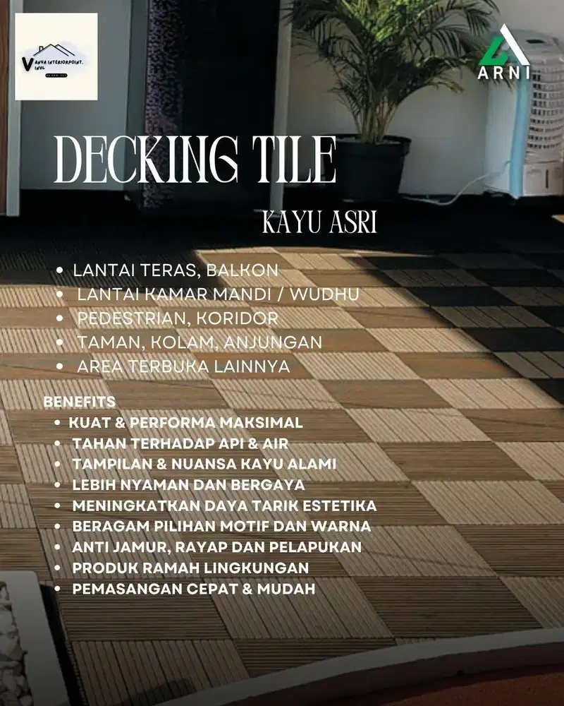 Decking Tile Kayu Asri WPC 30 X30CM – Lantai Outdoor Praktis
