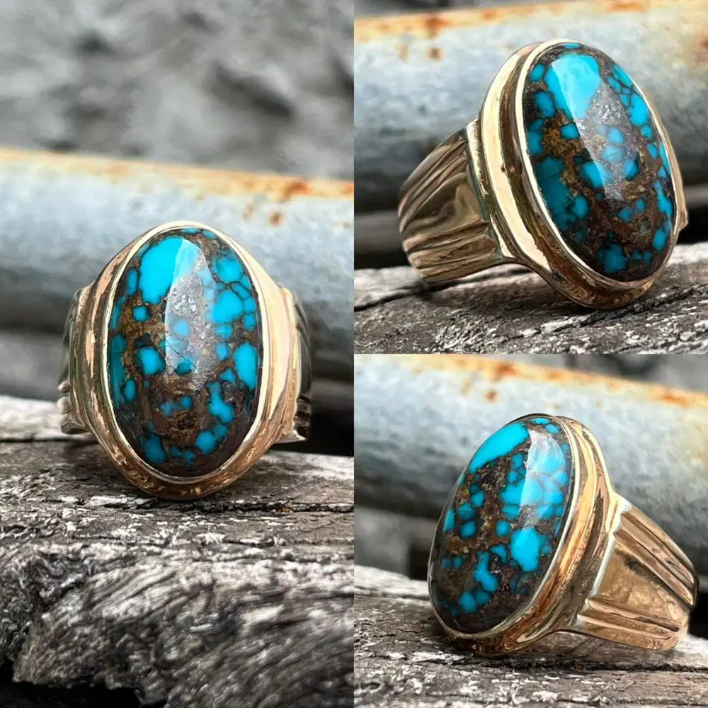 Cincin Natural Turquoise Phyrus Persia Pirus Mewah Biru Tua