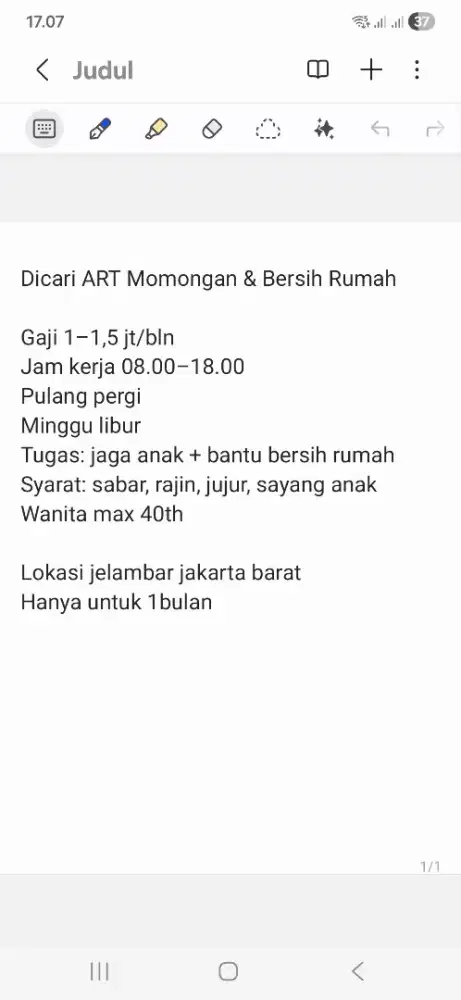 Di cari ART untuk sebulan saja