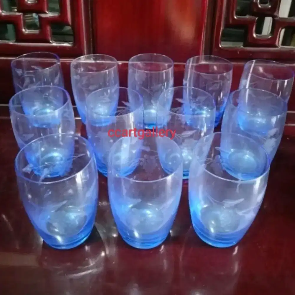 Gelas Kristal jadul biru grafir motif anggur (6)