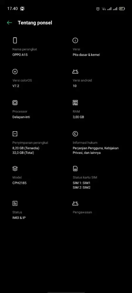 Oppo a15 3 32 normal siap pakai