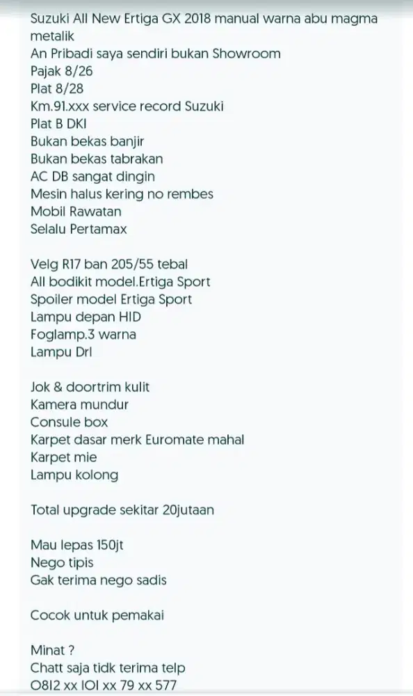 Suzuki All.New Ertiga GX 2018 manual Goid Condition
