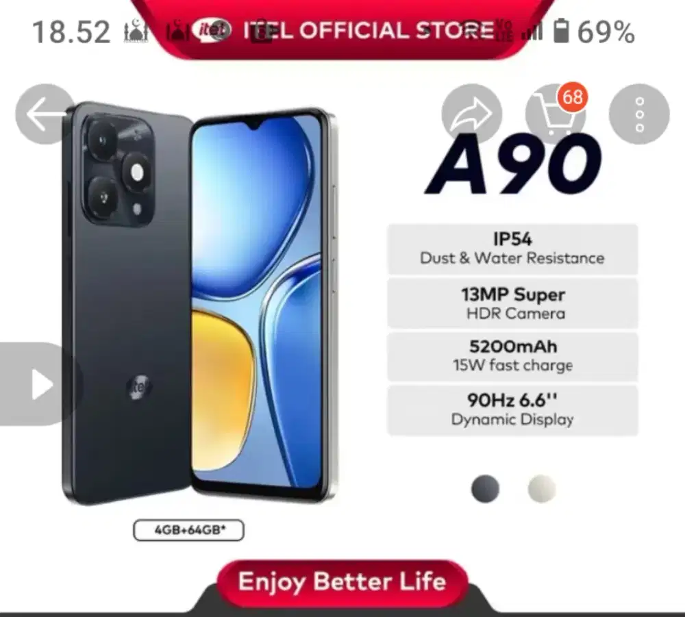 Dijual itel A90 4/64 hitam