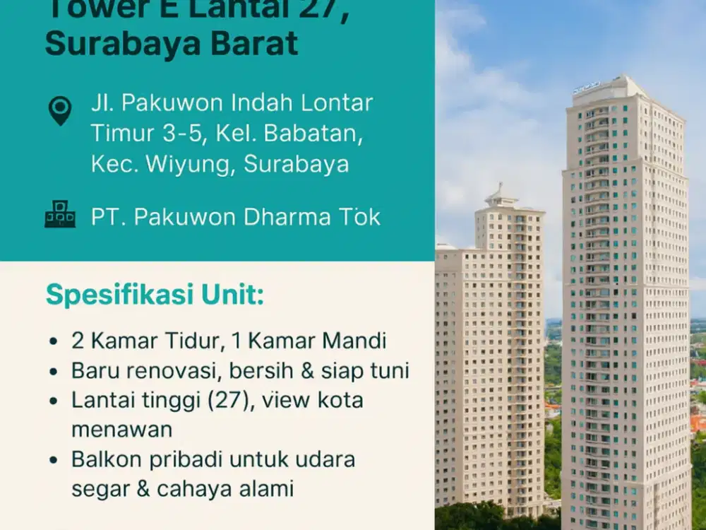SEWA APARTEMEN WATERPLACE SURABAYA