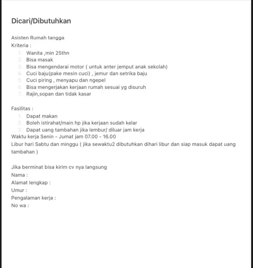 Mencari asisten rumah tangga