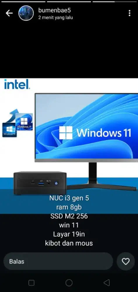 PC NUC siap pakai layar 19inch
