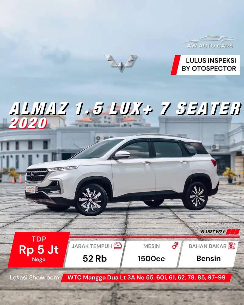 [TDP 15 JT] Wuling Almaz 1.5 Lux+ 7 Seater NIK 2020 2021 rs pro ex