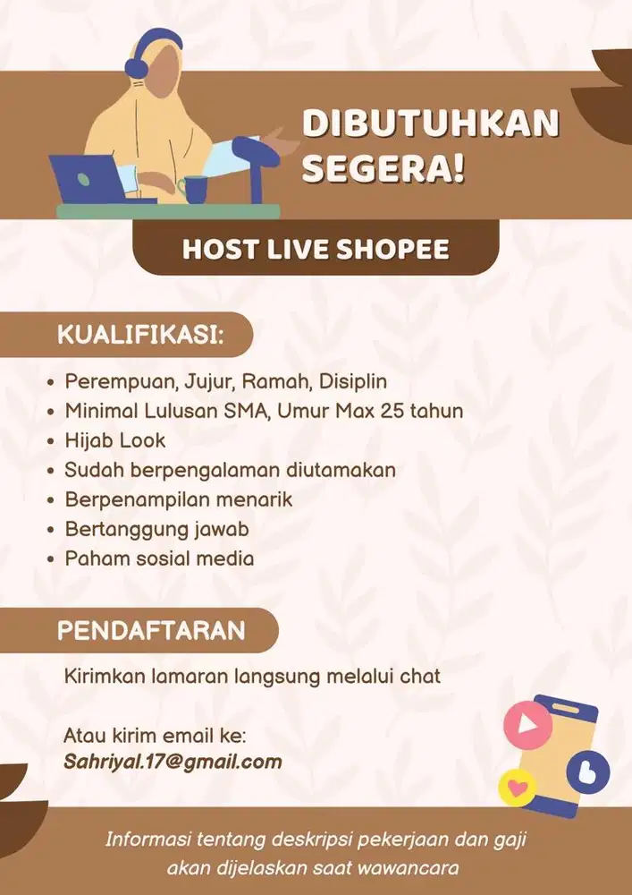 Lowongan Livestream dan konten Olshop