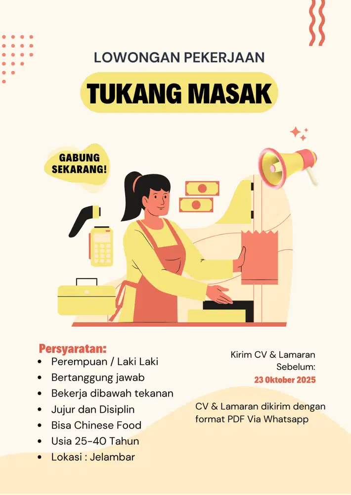 DIBUTUHKAN TUKANG MASAK