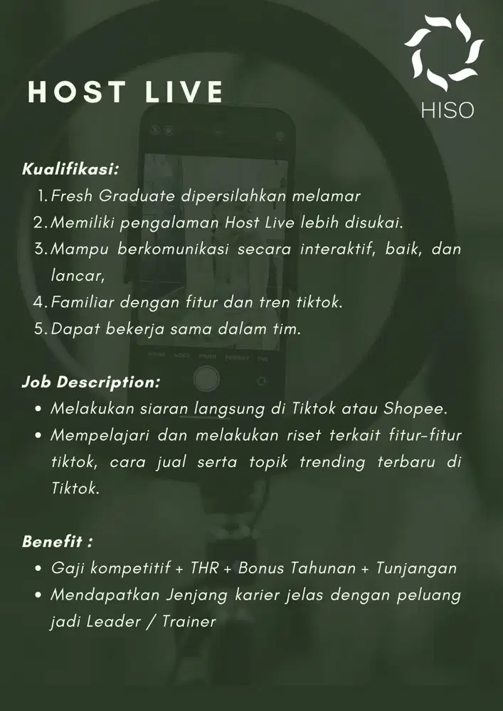 Live Host Talent Jualan (Pria/Wanita)