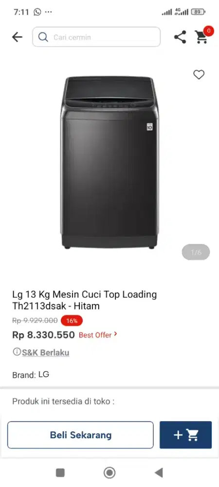 Mesin cuci top loading LG 13kg