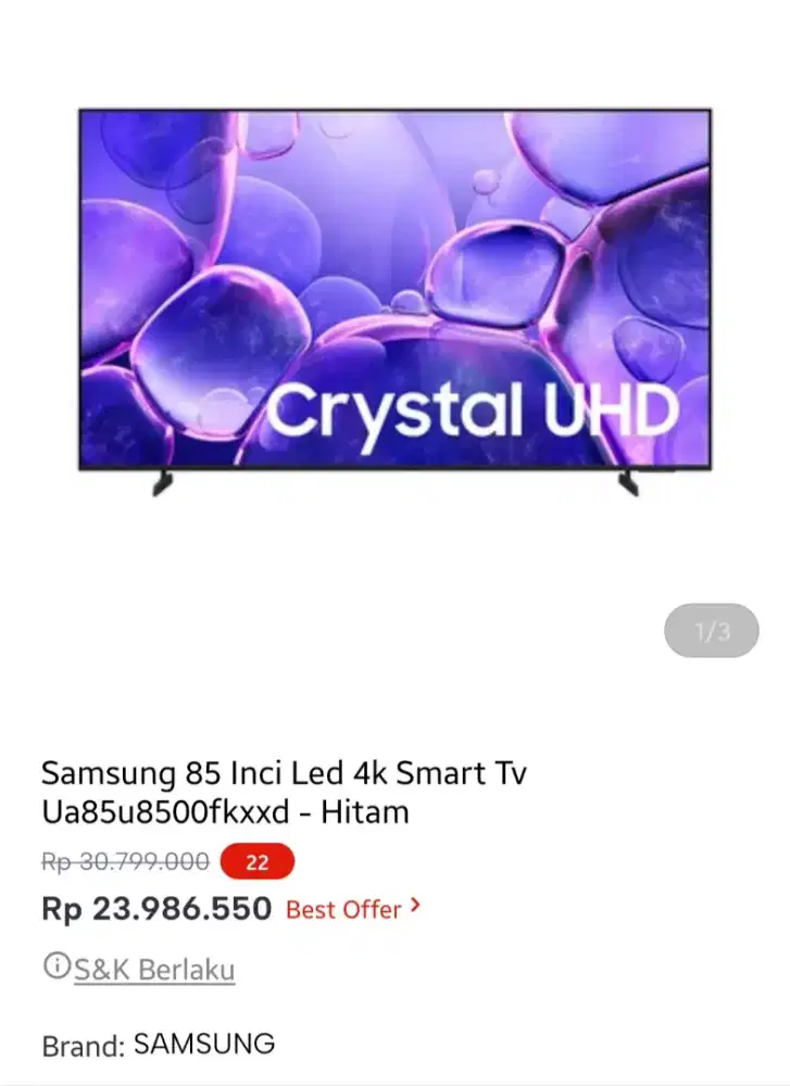Samsung led smart tv cristal uhd 85 inci