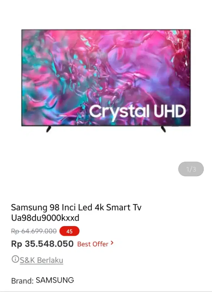 Samsung led smart tv 98 inci