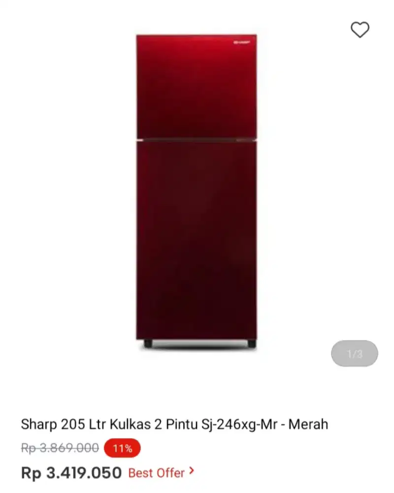 Sharp 205 Ltr Kulkas 2 Pintu Sj-246xg-Mr-Merah